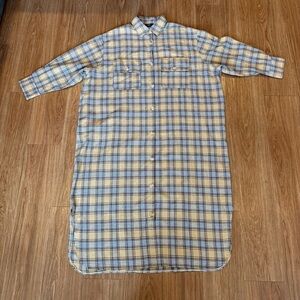 Dressed in LALA SAMPLE Blue & Cream Plaid Maxi Shirt Dress